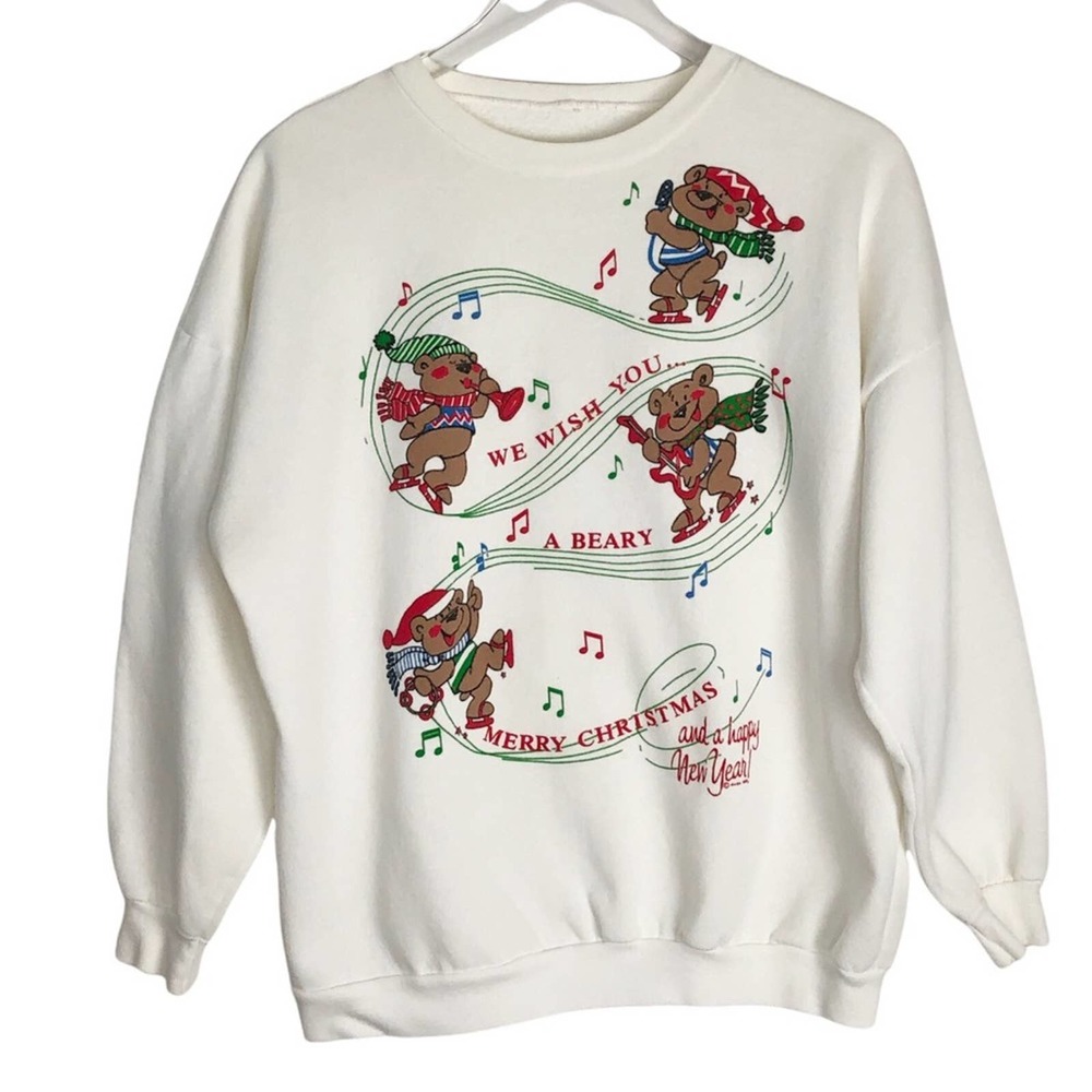 Vintage 1980 Avon Teddy Bear Christmas Crewneck Sweatshirt